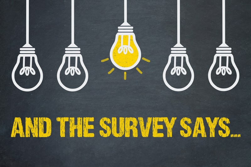 Lights bulbs with the words 'and the survey says' underneath